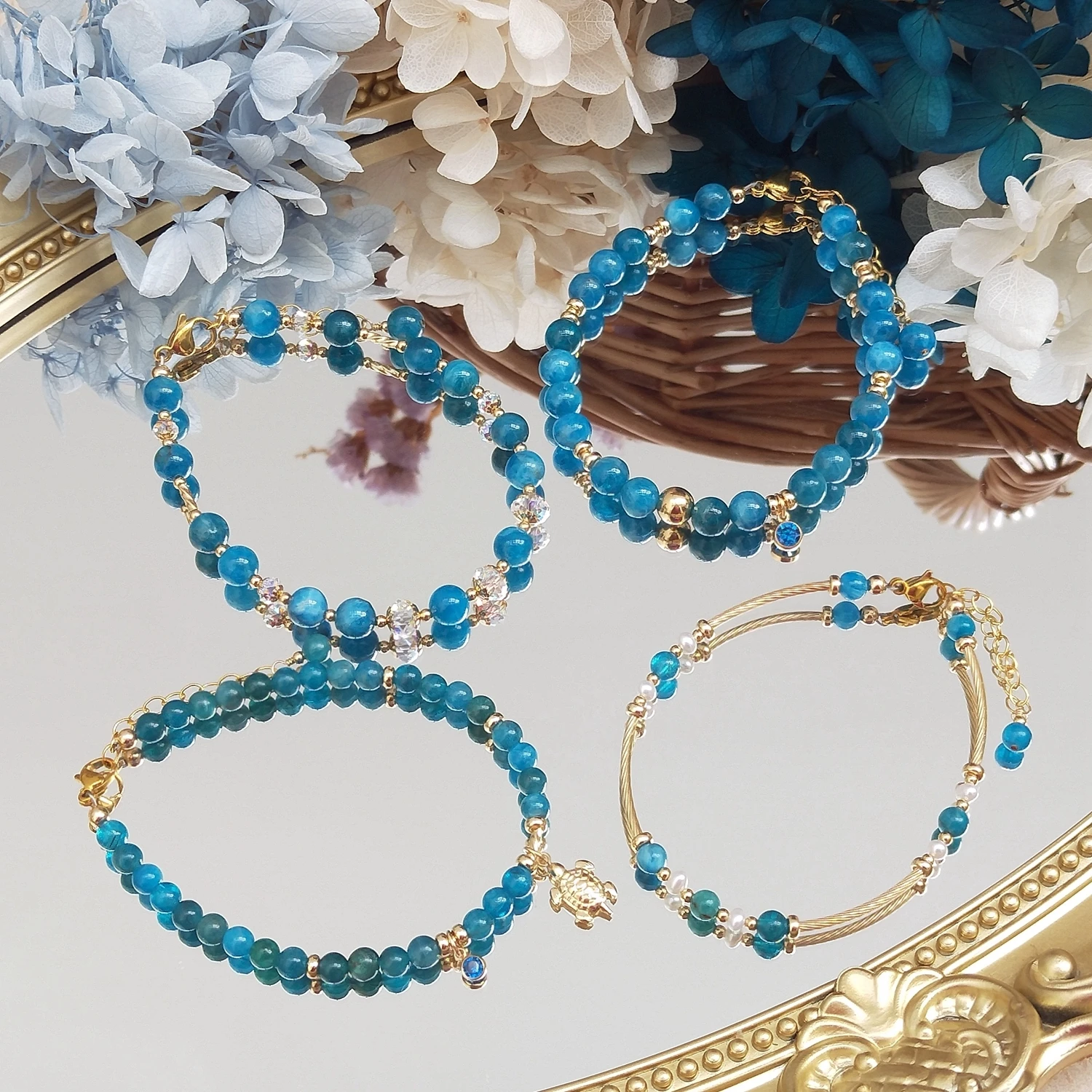 

Lii Ji Apatite 4mm/6mm Natural Stone 14K Gold Filled Charms Bracelet Handmade Bohe Fashion Jewelry For Female