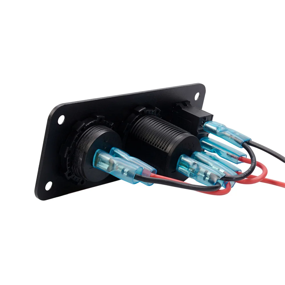 

3in1 Switch Panel RVs SUVs Vehicles Yachts Boats Motorcycles ABS Aluminum Black Car Digital Voltmeter Dual USB