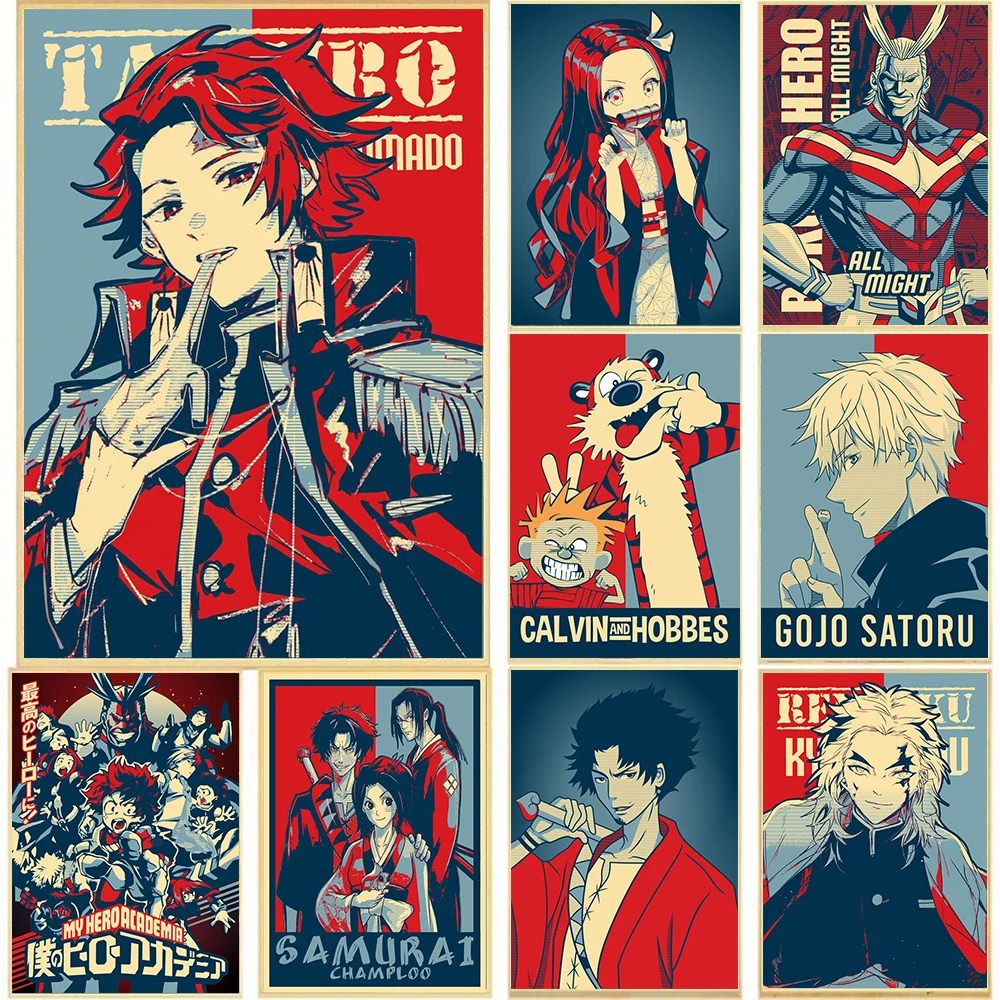 Классический постер в стиле ретро с аниме «убийца демонов», «Моя геройская Академия», холщовая картина с принтом, художественная картина для гостиной, домашний декор Классический постер в стиле ретро с аниме «убийца демонов», «Моя геройская Академия», холщовая картина с принтом, художественная картина для гостиной, домашний декор