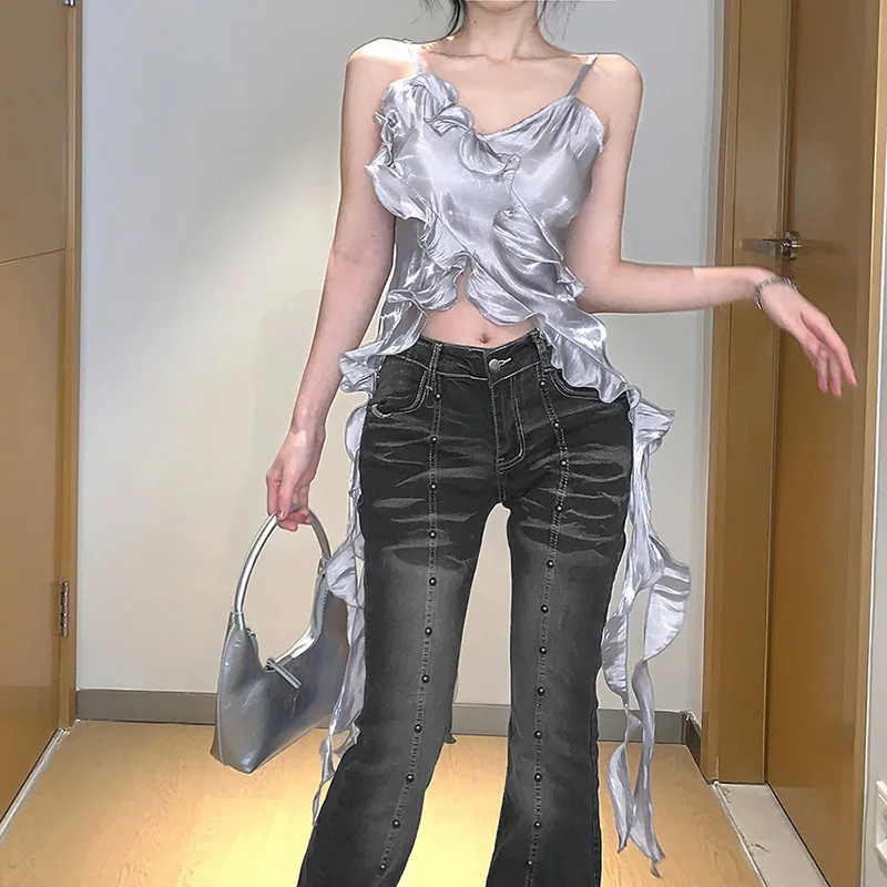 

2023 Summer New Women's Solid Color Sexy Strap Fashion Strap T-shirt