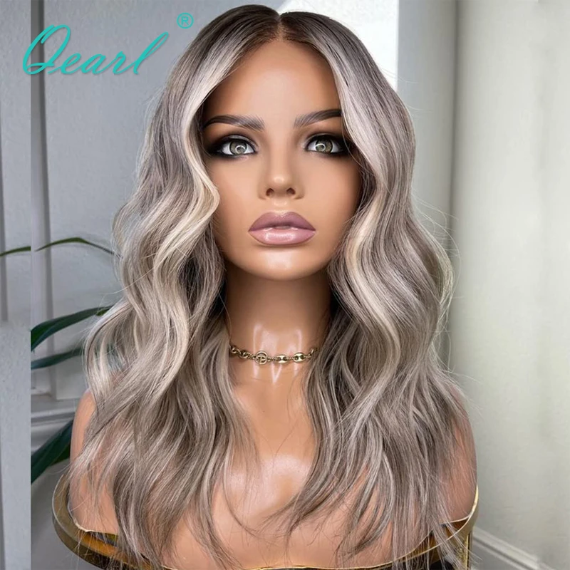 

100% Real Human Hair Full Lace Wigs Dirty Ash Blonde Highlights 13x6 Lace Frontal Wig for Women Loose Body WAvy Glueless Qearl