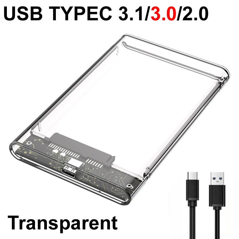 Ashiboogoole USB C Type 3.0/2.0 Внешний Жесткий Диск Корпус SATA SSD Совместимый Прозрачный