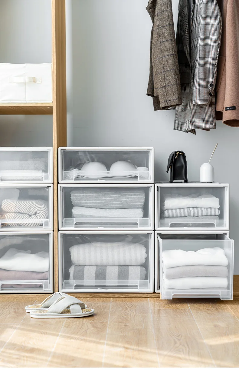 

Jul608 Transparent Clothes Storage Box Household Shoe Box Wardrobe Storage Drawer Sorting Box
