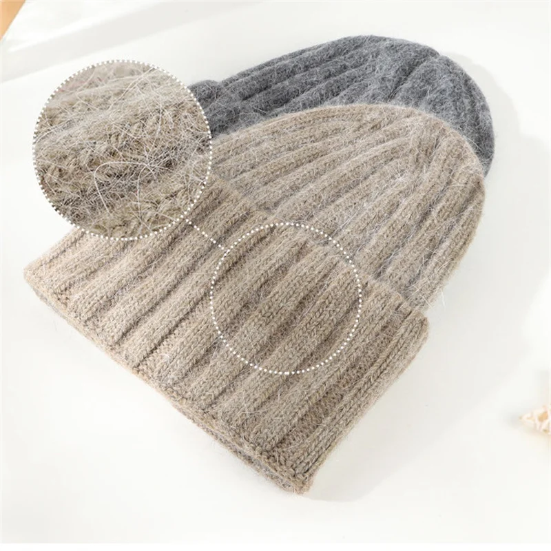 Hat Hats Beanie Rabbit Fur Ski Mask Winter Hats for Women Thick Wool Outdoor Keep Warm Skullies Casual Luxury Dome шапка женская
