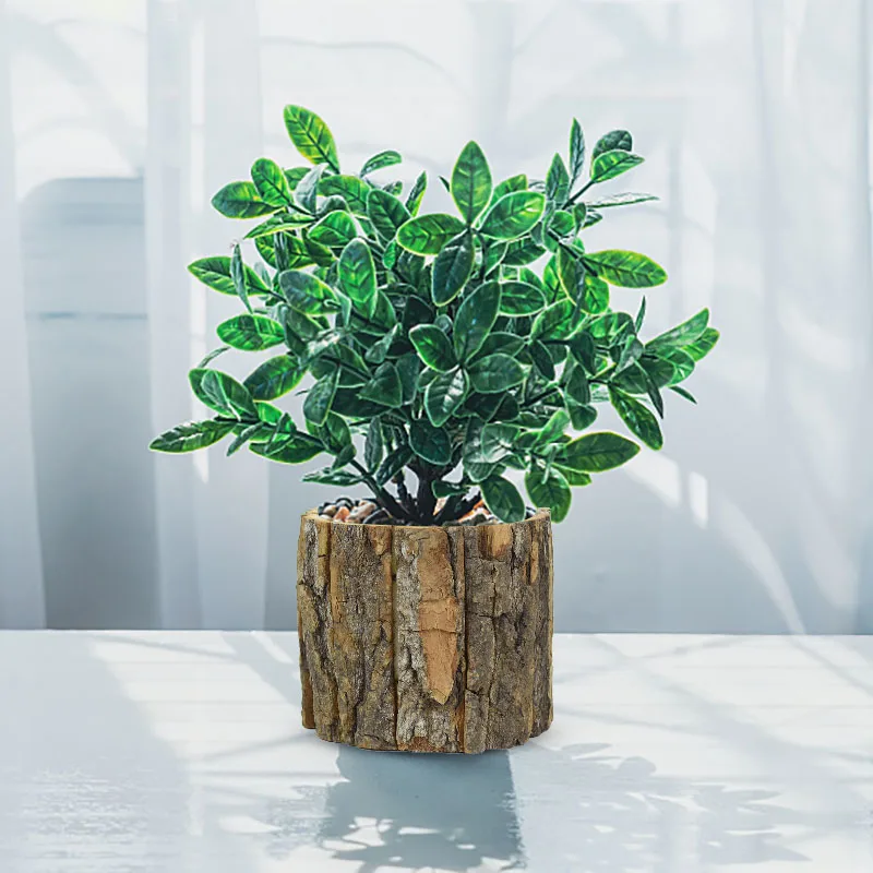 Garden Bark Flower Flowerpot Creative Pot Planter Round Basket Hollow Wooden Stump Plant Bonsai Wedding Home Decoration |