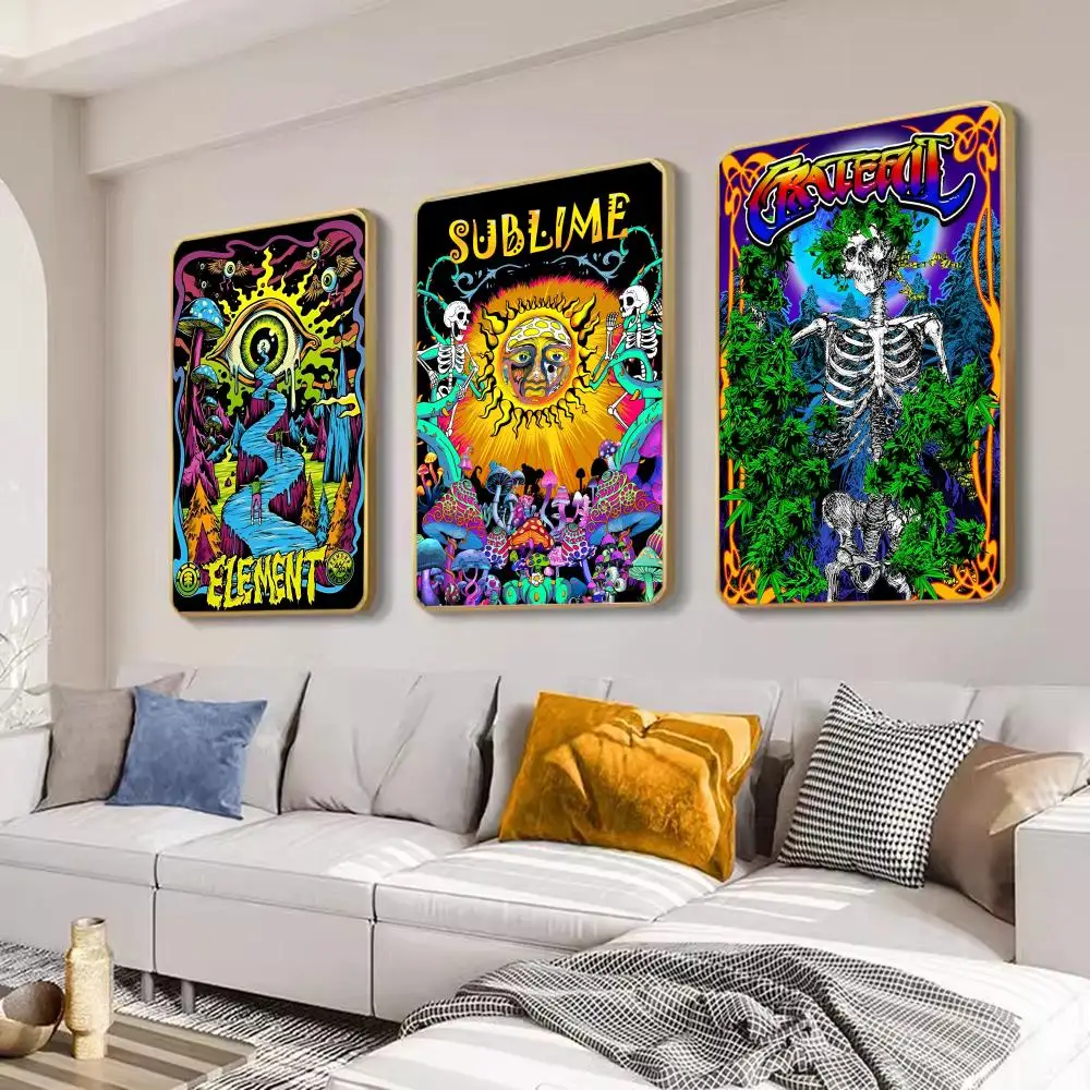 Триповый Скелет Абстрактный Психоделический Грибной Постер Наклейка Высокое