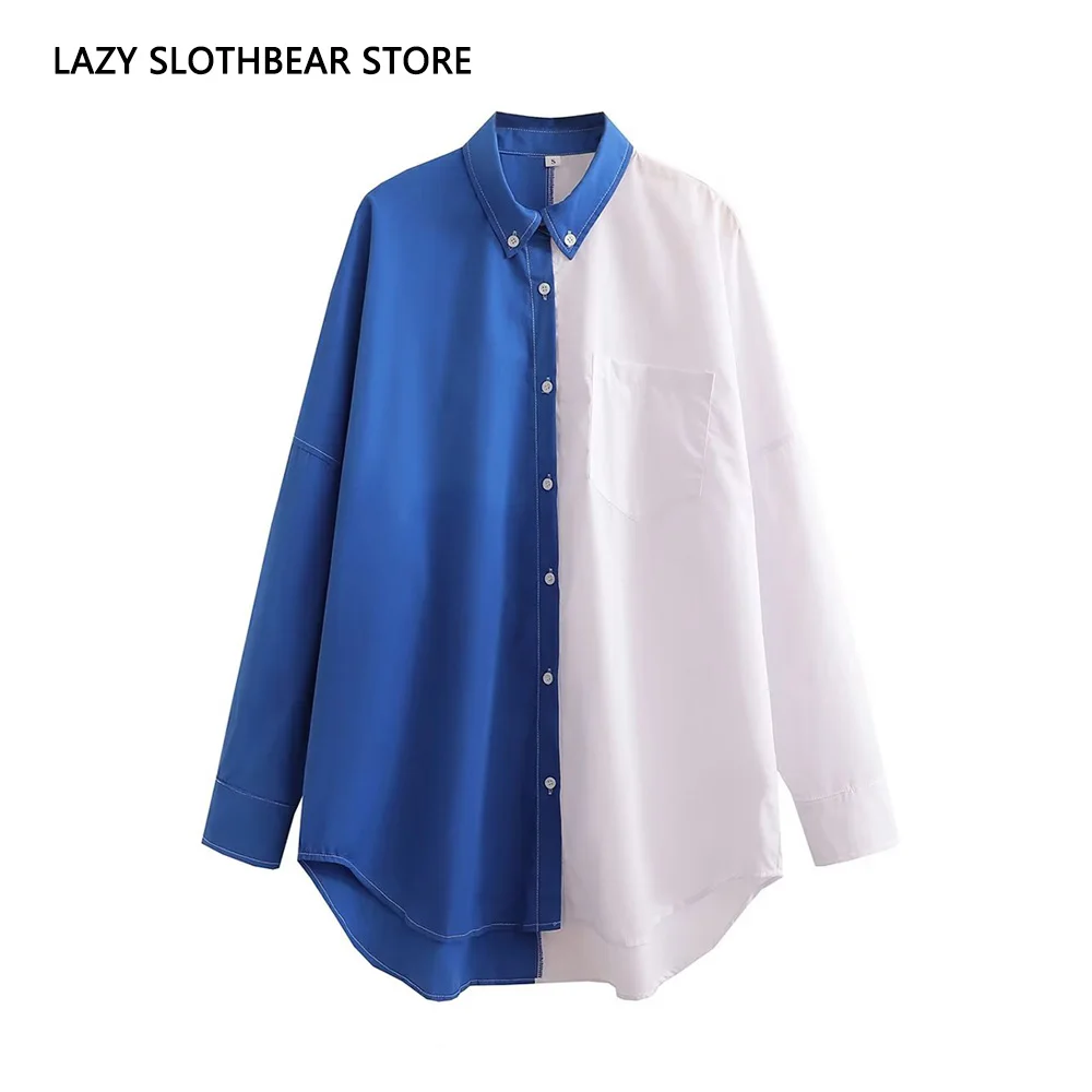 

Новейшая Стильная Женская весенне-летняя цветная рубашка в стиле пэчворк блузка с длинными рукавами с лацканами и карманами Свободная Повседневная 8-цветная рубашка