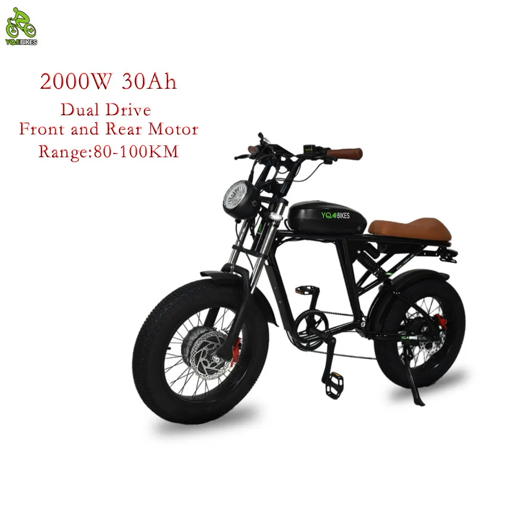 YQEBIKES Full Suspension 20" Fat Hydraulic Electric Bike Bicycle 48V2000W Dual Drive Front Rear Motor Beach Mountain Ebike 73 RX