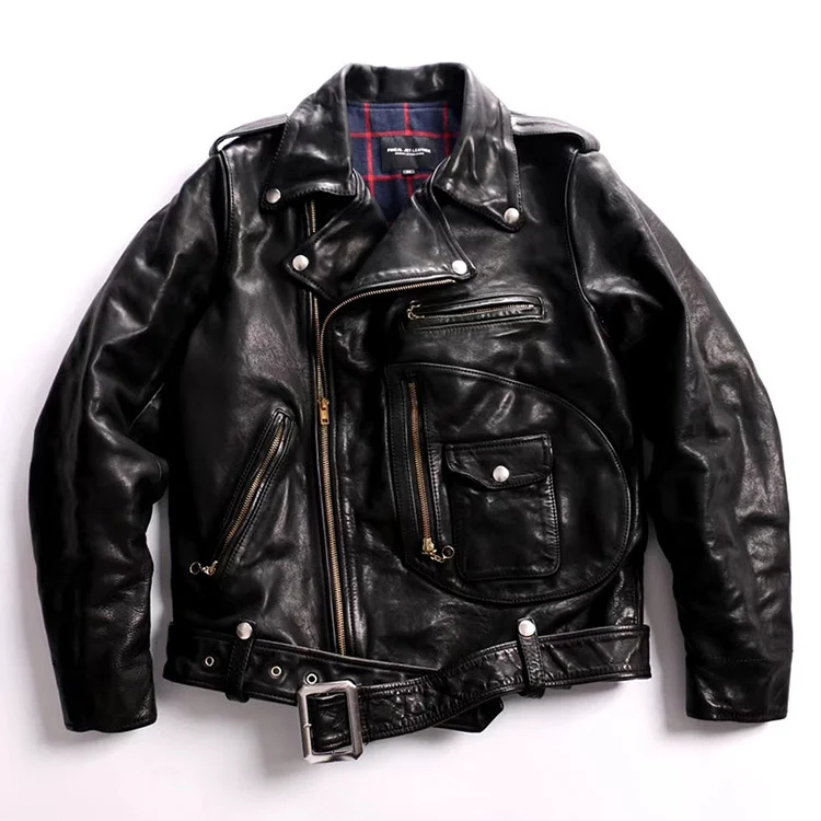 

YR!Free shipping.DHL 2022 batik Washed horsehide jacket,motor biker style leather clothes,J22 Man vintage genuine leather coat,