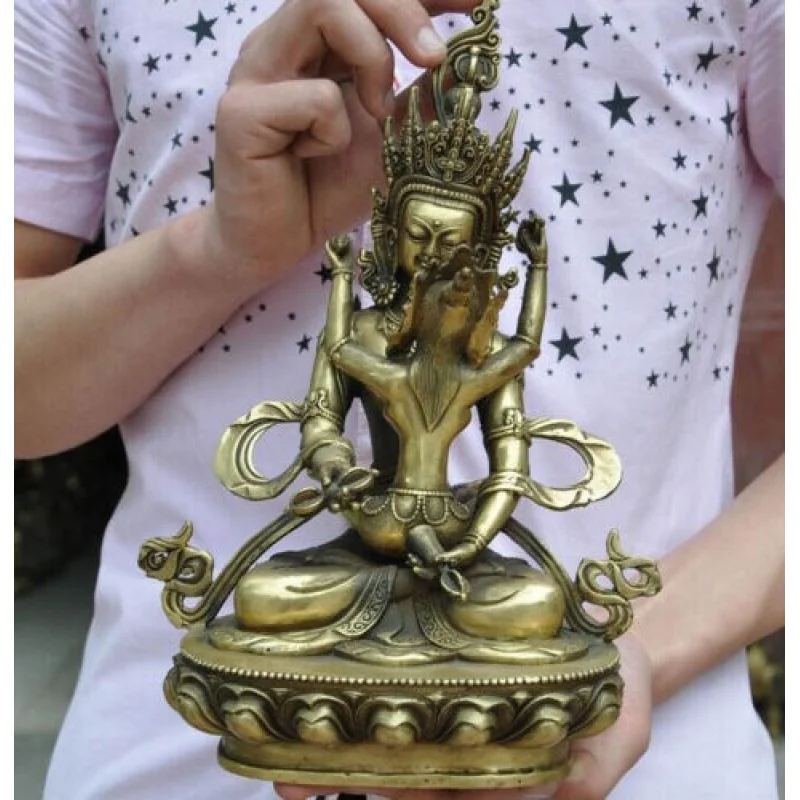 

11" Tibetan Bronze gilt Vajra Mandkesvara Yab-Yum Happy Buddha Hevajra Statue
