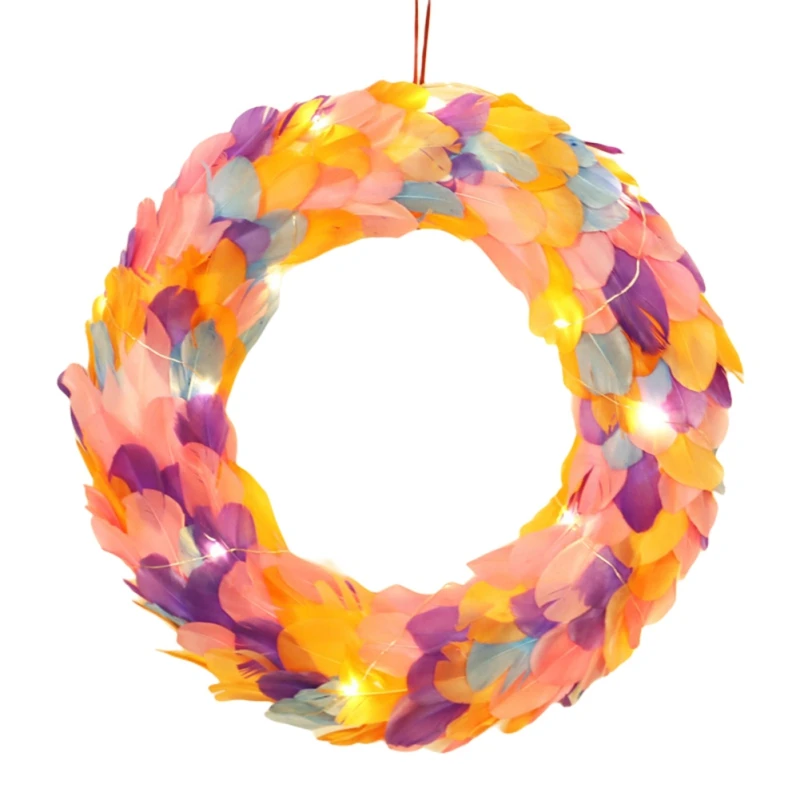 

Уникальный красивый венок с пасхальными перьями ярких цветов, искусственное украшение для домашней вечеринки