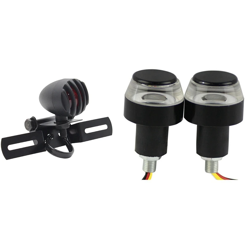 

2X Turn Signal Light Yellow White Handle Bar End Indicator With Taillight Red Brake Stop Running Light For Chopper