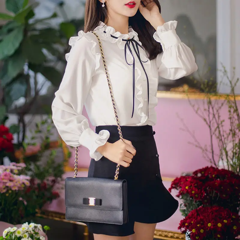 Женская шифоновая рубашка с длинным рукавом на пуговицах