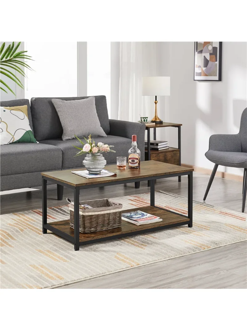 

Промышленный журнальный столик Alden Design с полкой для хранения, Деревенский коричневый