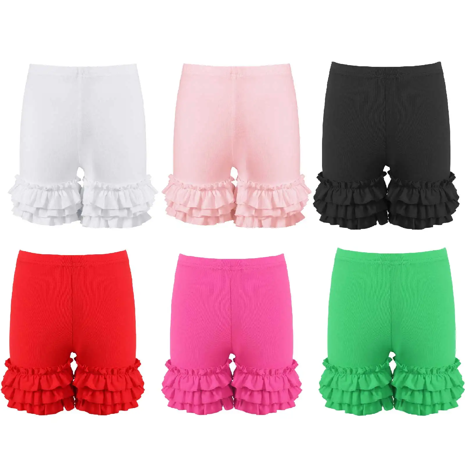 

Baby Girls Shorts Toddler Kids Clothing Elastic Waistband Tiered Ruffle Hem Solid Color Briefs Shorts Pants Children Underwear
