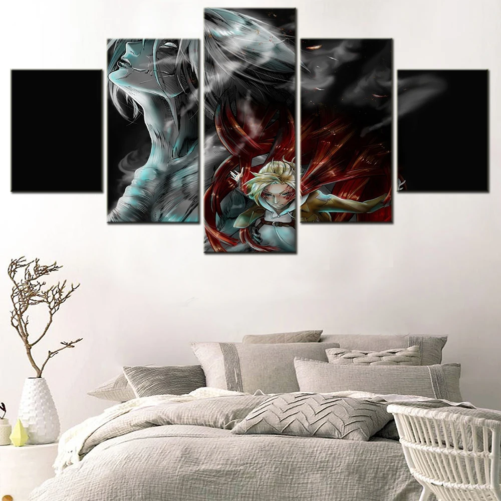 

Anime Cartoon HD Print Wall Art Painting 5 Piece Attack On Titan Modular Canvas Modern Pictures Home Living Room Decor Posters