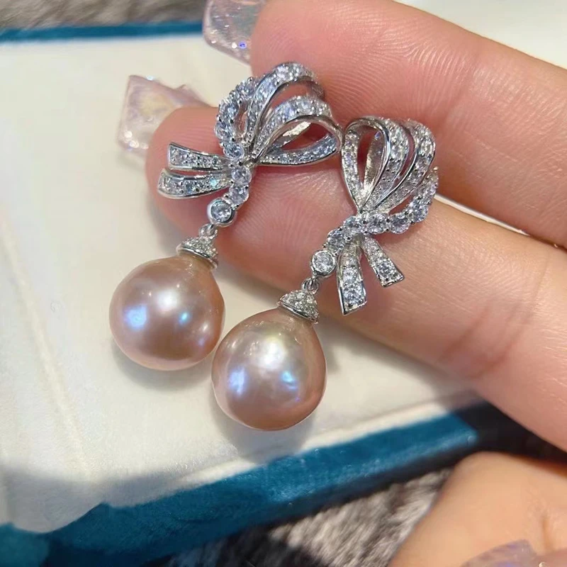 Женский барочный бант из серебра 925 пробы с натуральным пресноводным жемчугом