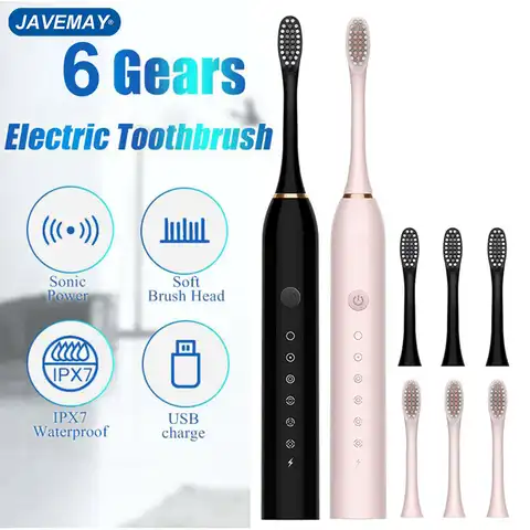 Зубная щетка звуковая электрическая J189, автоматическая перезаряжаемая через USB, водонепроницаемая IPX7, сменная насадка для зубной щетки