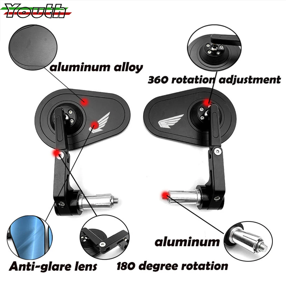 

Motorcycle Aluminum Handlebar end Rearview Mirrors For Honda CB650R CB1000R CB 500X/F 1100 CRF 1100L AfricaTwin NC750X X-ADV 750