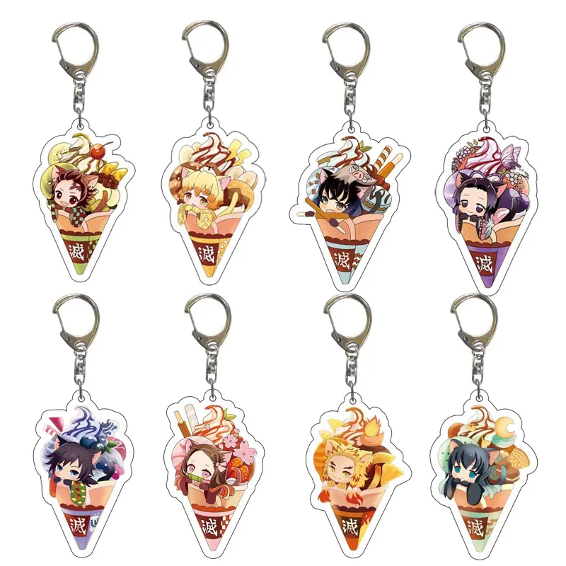 

Anime Demon Slayer Keychain Brinco Blade Of Ghost Ice Cream Key Chains Choker Kamado Tanjirou Same Jewelry Fans brelok Gift