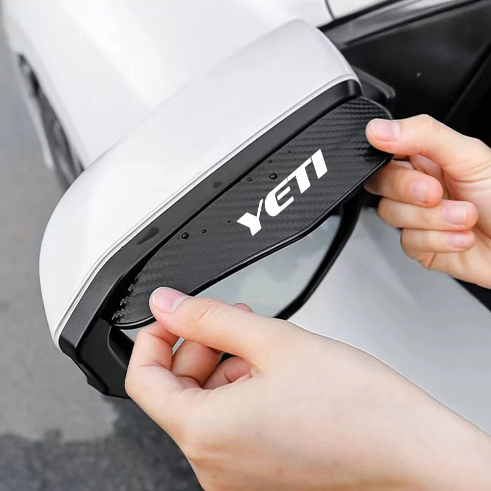 

2Pcs Carbon Fiber Car Rearview Mirror Eyebrow Rain Cover For Skoda YETI Logo Auto Accessories