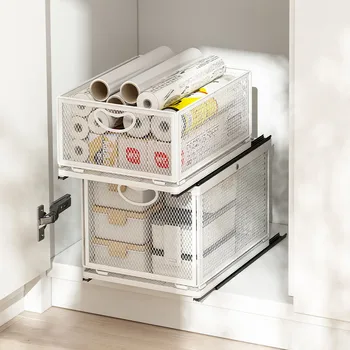 Kitchen Storage Rack Drawer Style Storage Organization Rack In Cabinet Multifunctional Foldable Overlay Household Sliding Basket