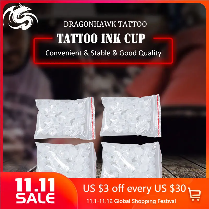 

200pcs Tattoo Supplies Plastic Ink Cups Pigment Cup White Medium&Small for Needle Tip Grip