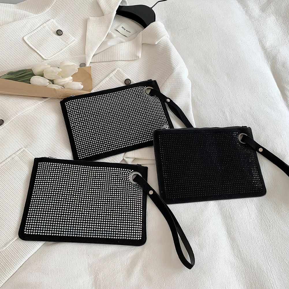 

Fashion Diamonds Women Day Clutch Bag Rhinestone PU Leather Ladies Envelope Zipper Handbags Party Evening Bags