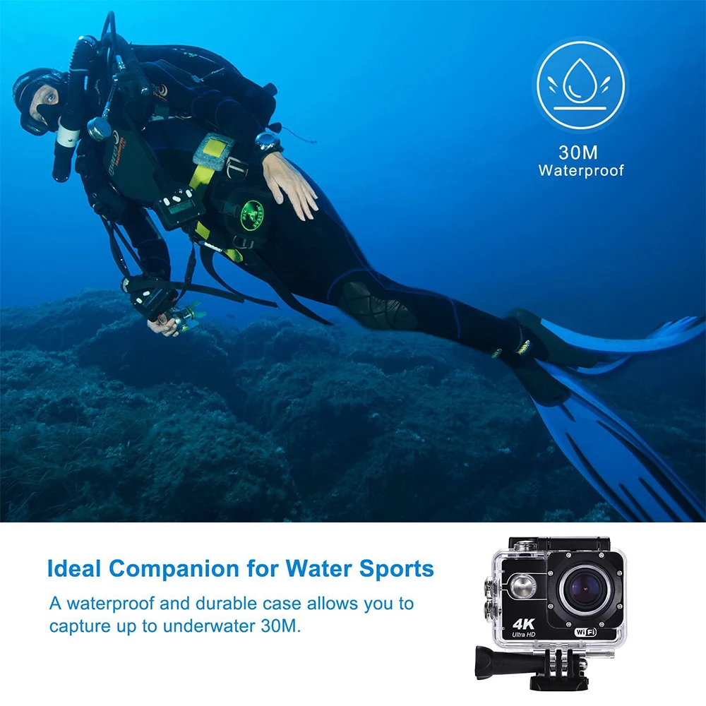 Новая экшн-камера с Wi-Fi 4K 30 кадров в секунду пластиковая Водонепроницаемая на