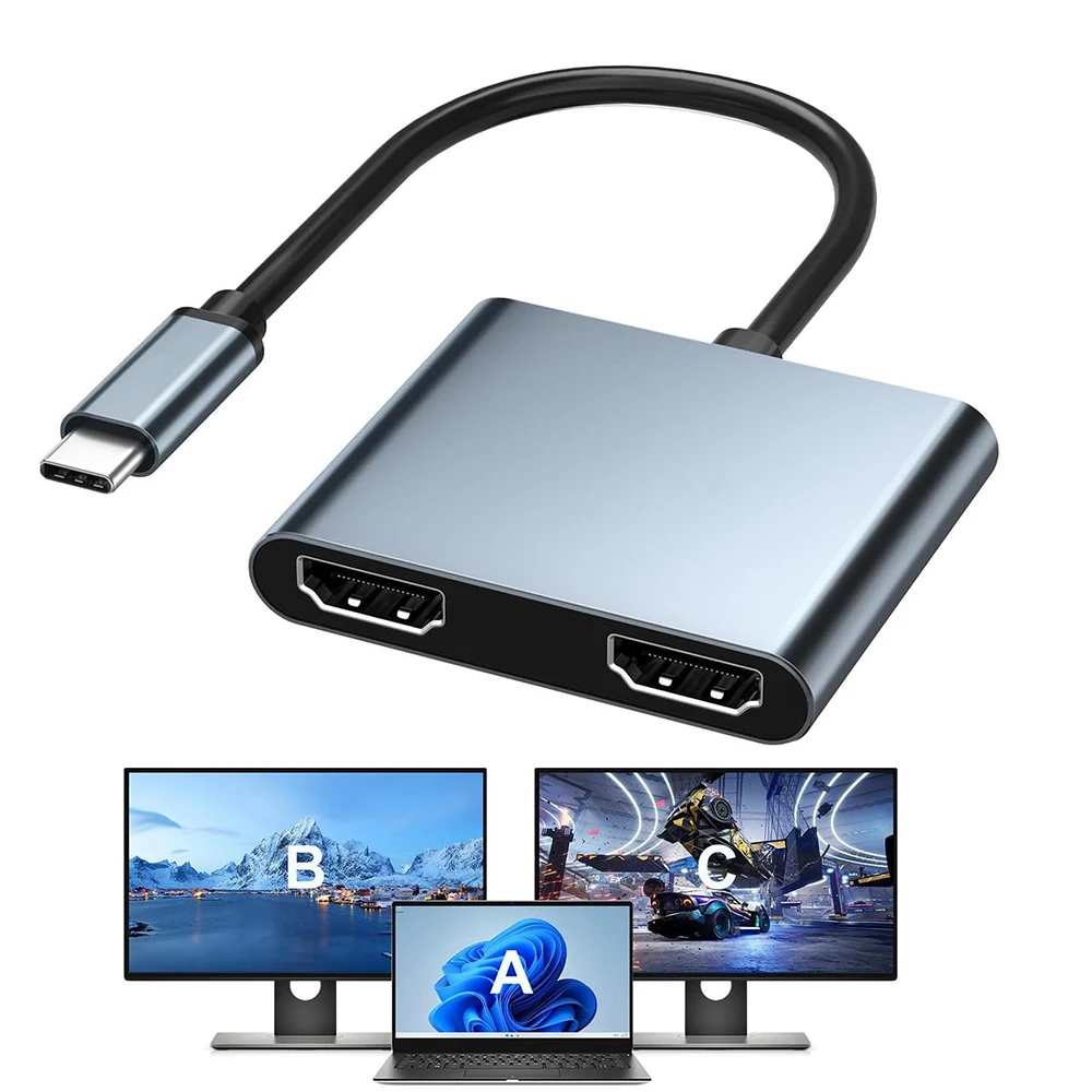 Адаптер USB C на двойной 4K HD-дисплей типа в HDMI-совместимый преобразователь