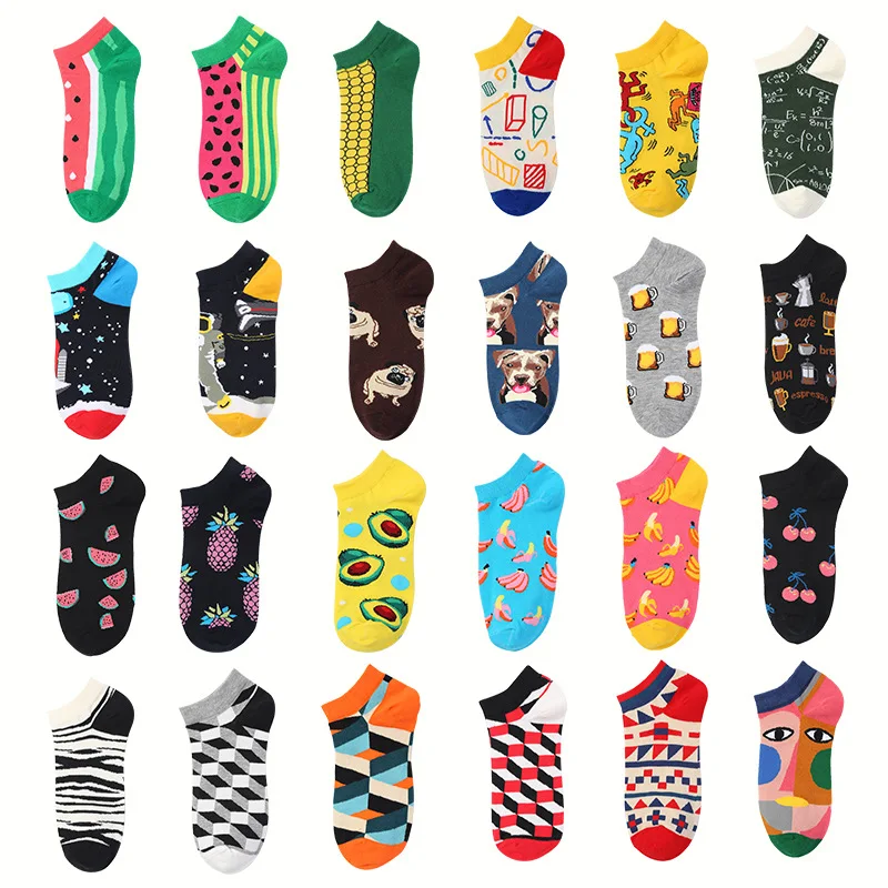 Fruit Corn Beer Geometric Number Cartoon Casual Colorful Cool Short Ankle Socks Dropshipping