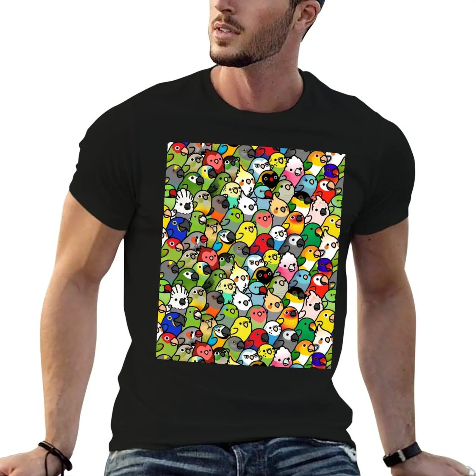Фото Футболка Everybirdy Pattern 2023, мужская футболка из плотного хлопка, роскошные футболки, футболка из 100% хлопка №1