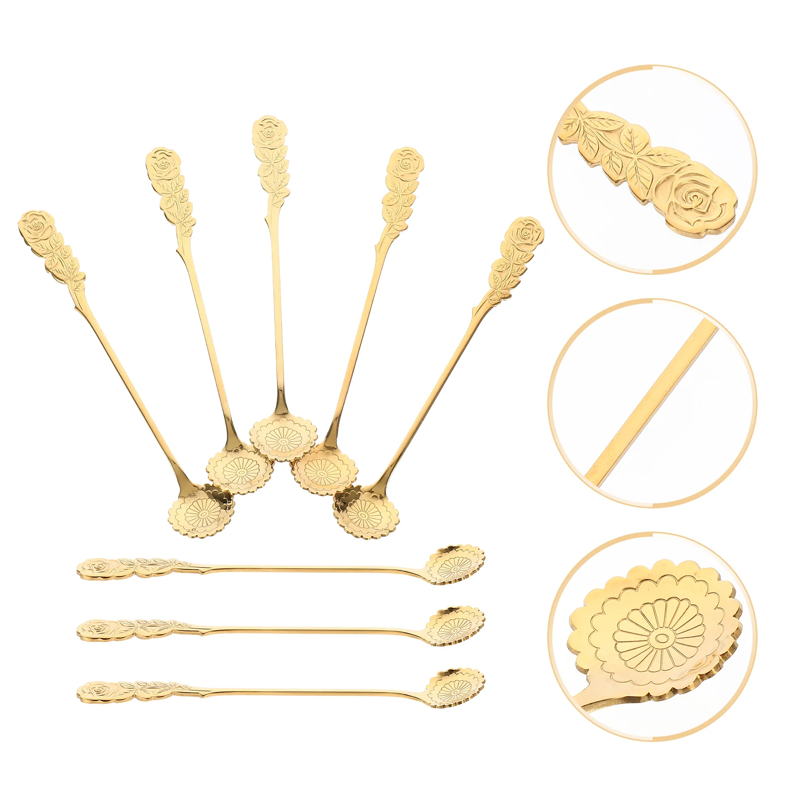

8pcs Flower Shape Spoons Coffee Teaspoon Dessert Spoons Stainless Steel Stirring Spoons for Stirring Mixing Jam Golden
