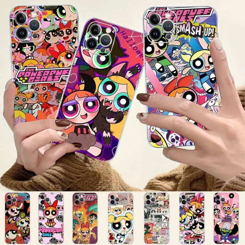 

Cartoon The-P-Powerpuffs-G-Girls Phone Case For iPhone 8 7 6 6S Plus X SE 2020 XR XS 14 11 12 13 Mini Pro Max Mobile Case