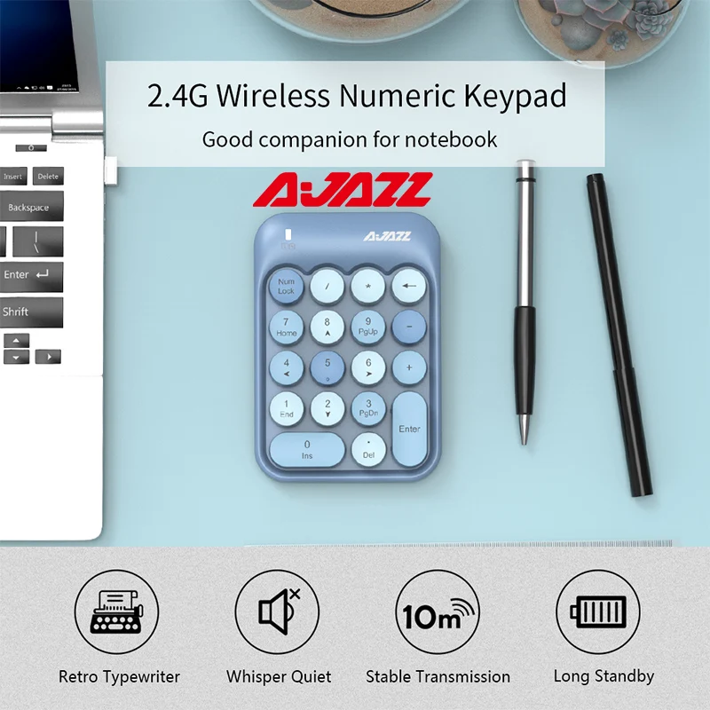 Ajazz AK18 2 4 ГГц USB Беспроводной цифровая клавиатура небольшой Размеры красочные 18