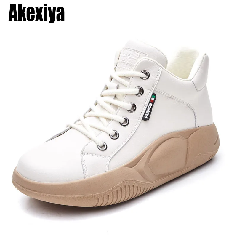 

Women Ankle Boots Autumn Cow Leather Platform Boots Round Toe Lace-up Non-slip Snow Boots BC5419