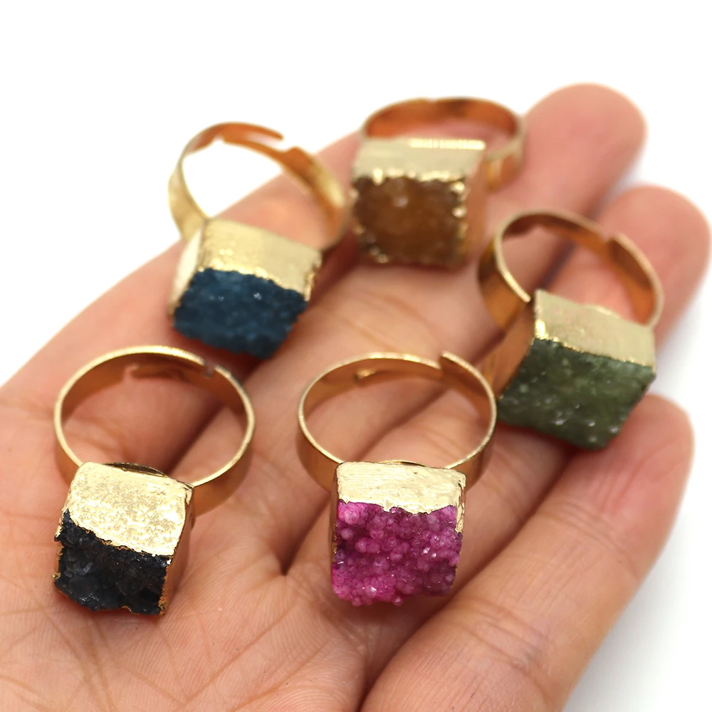 Кольцо из натурального камня с квадратным кристаллом 12 мм регулируемое красивое