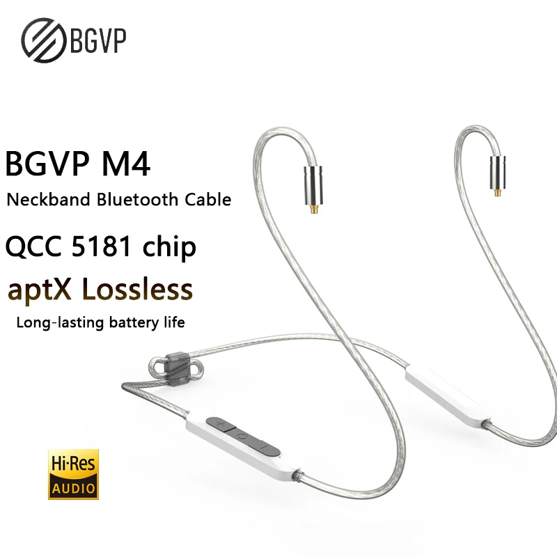 Фото Наушники-гарнитура BGVP M4 Bluetooth с шейным ремешком, AptX Lossless HiFi, кабель Qualcomm QCC5181, 20 часов работы от батареи, низкая задержка для игр и бега №1
