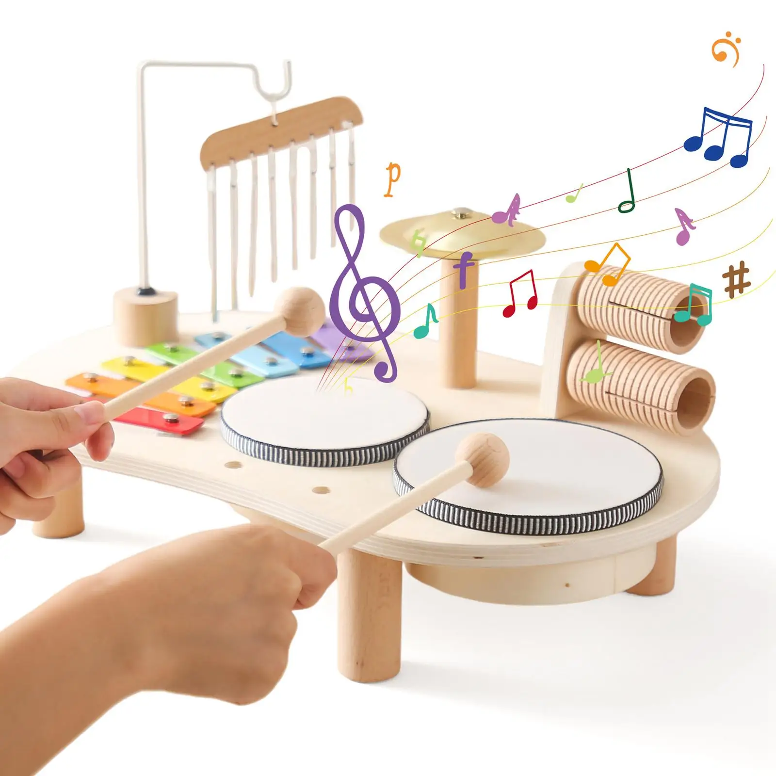 

Kids Drum Set Creativity Hand Percussion Wooden Musical Kits for Children Boy