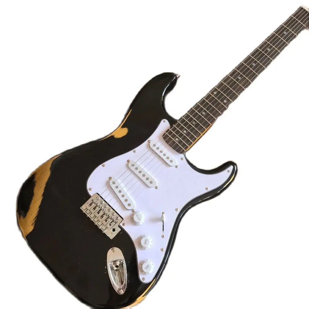 

custom 6 Strings Rosewood fingerboard Electric Guitar,black color gitaar relics by hands guitarra