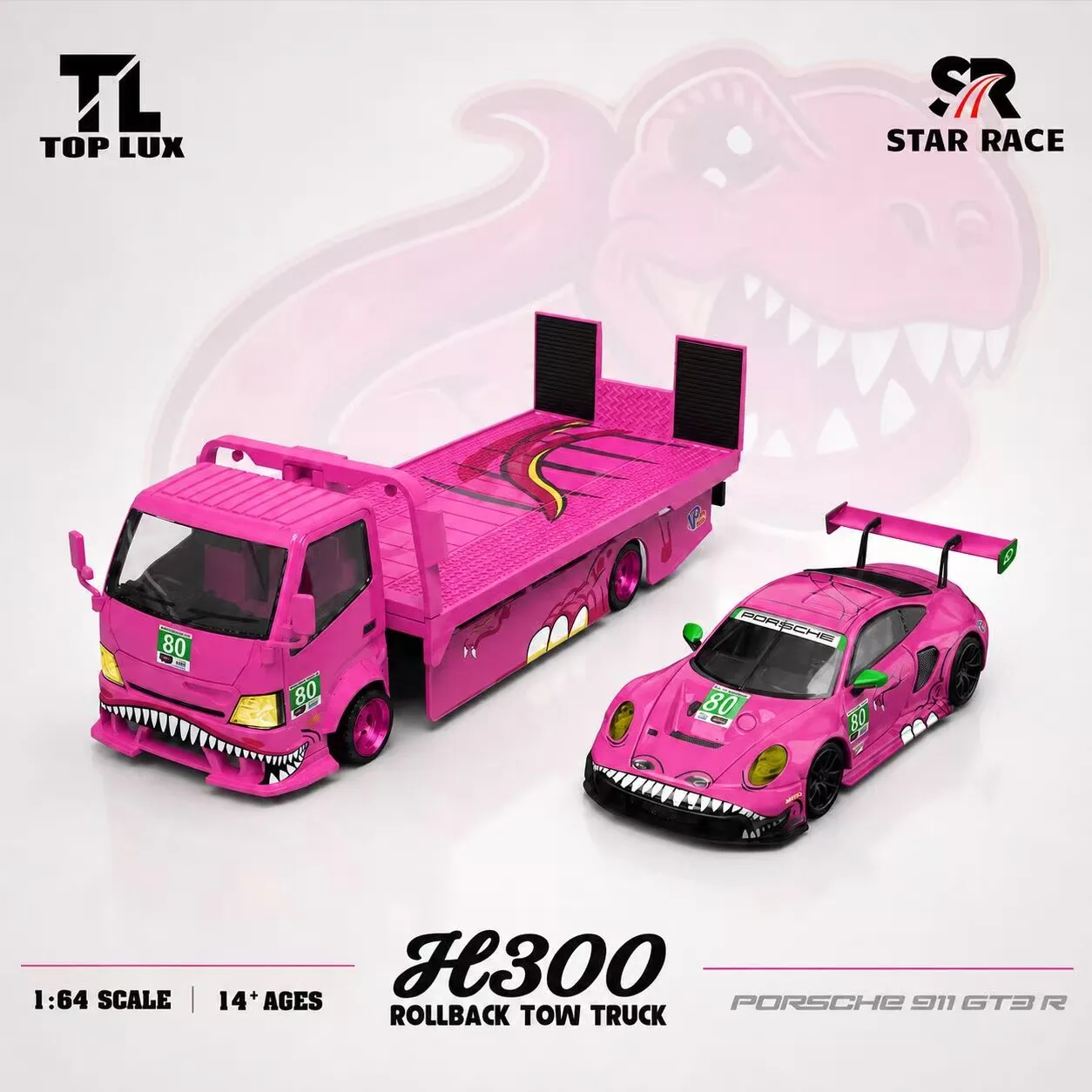 Новый эвакуатор TOP LUX TL 164 H300 Rollback LBWK Porsche 911 GT3 R # 80 розово-зеленых моделей машинок-динозавров из сплава, литые игрушки (art.: 3920db8bb37a7) - 3920db8bb37a7