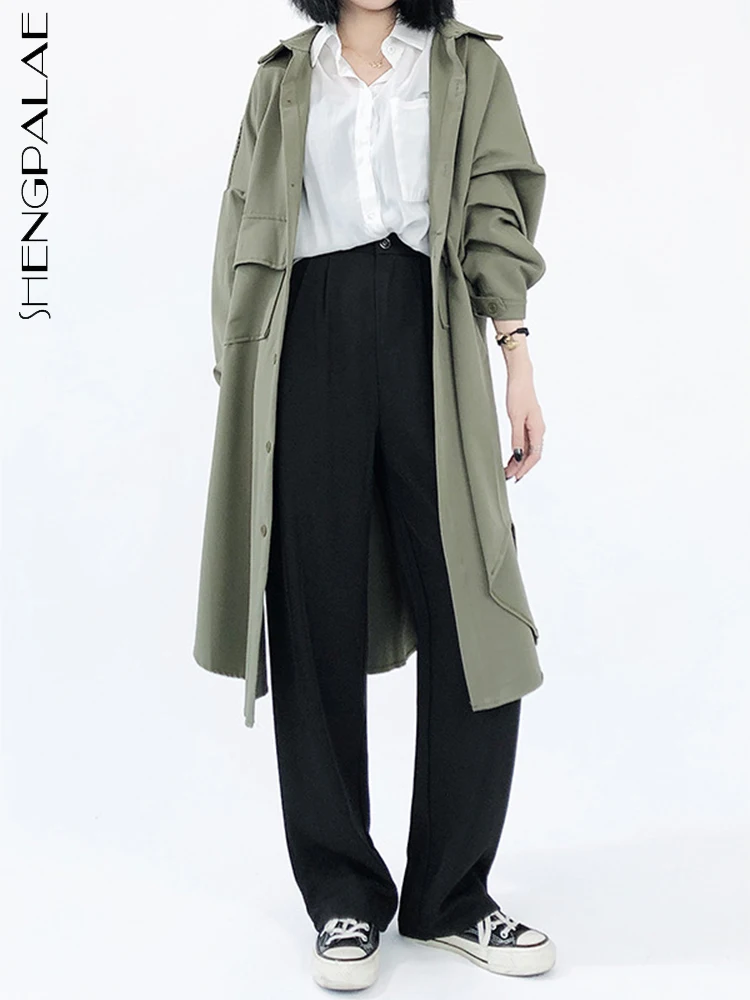 

SHENGPALAE Fashion Women's Windbreaker Lapel Single Breasted Pocket Patchwork Solid Color Loose Trench Autumn 2023 New 5R4738