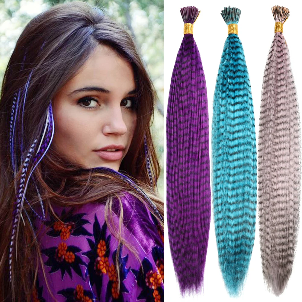 Ed Feather Hair Extensions Synthetic 16inch 10pieces/pack Fiber Hairpiece Blue Colour Pink For Women Fake Hair