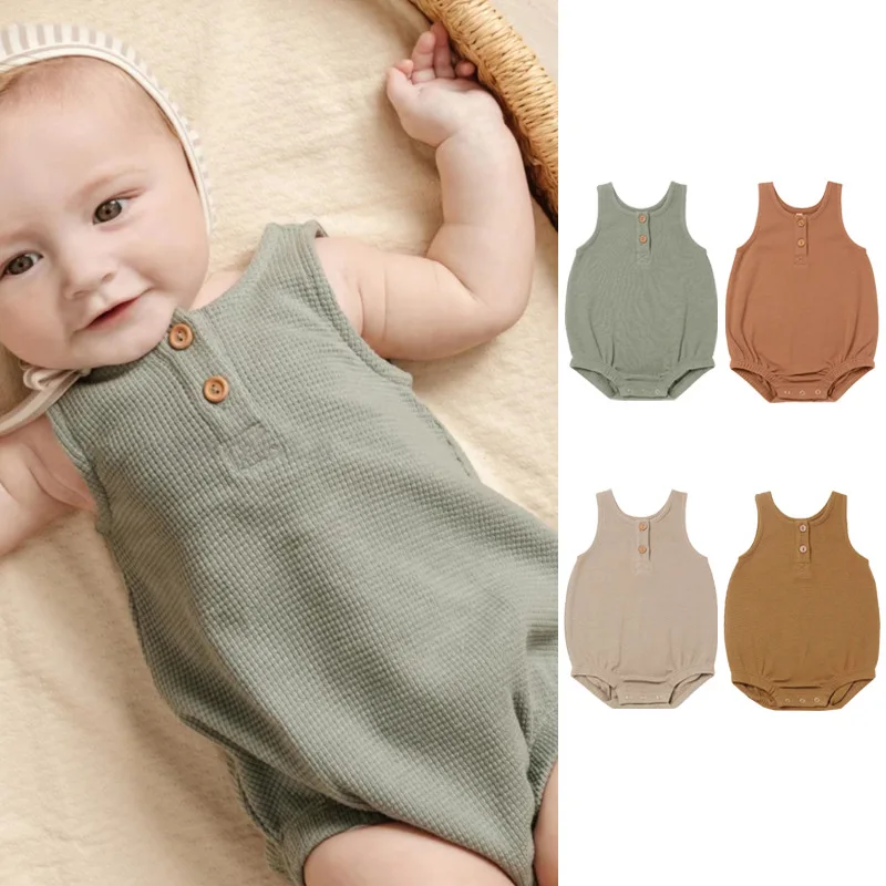 

hibobi Baby Boy Girl Clothes Romper Sleeveless Infant Solid Color Jumpsuits For Newborns One-Piece Baby Cotton Outfit