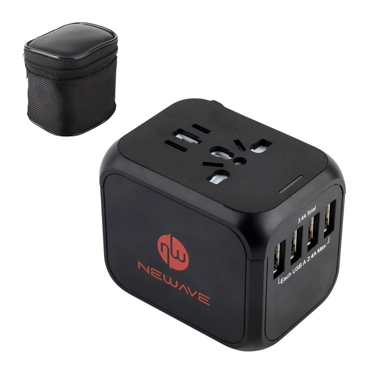 

NEWAVE 4 Port USB-A 3.4A Smart Universal International Travel Adapter Charger Bk