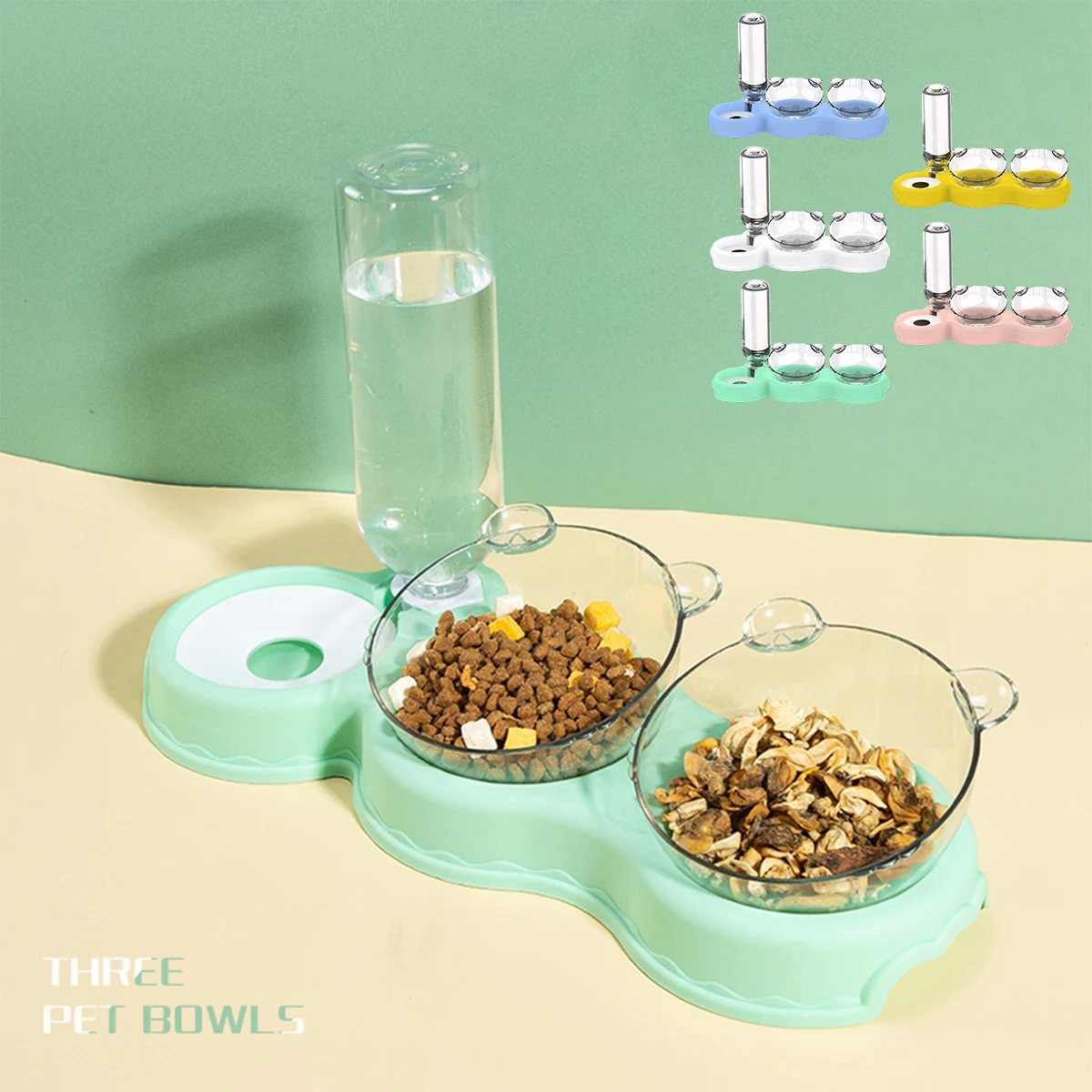 

Pet Cat Bowl Automatic Dish Feeder 3-in-1 Dog Cat Food Bowl with Water Fountain Double Bowl Large Capacity Pet Bowl Dry and Wet