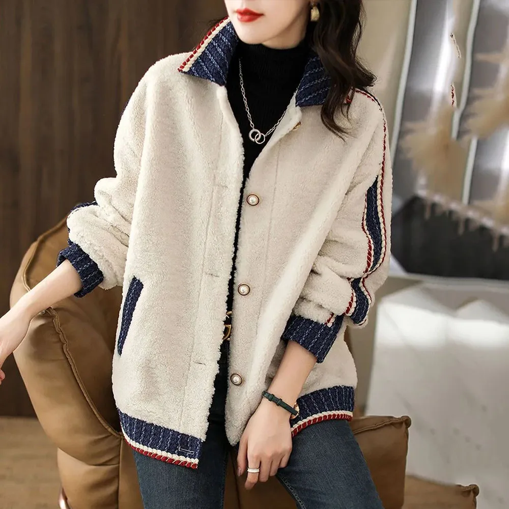 

Winter Korean Style Plush Jacket Women 2022 New All-match Warm Particle Fleece Outwear Female Elegant Casual Short Overcoats