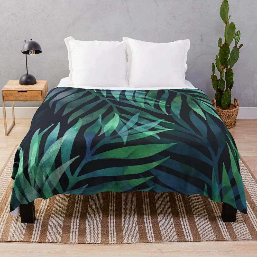 

Dark green palms leaves pattern Throw Blanket Decorative sofa blankets double plush blanket fur blankets