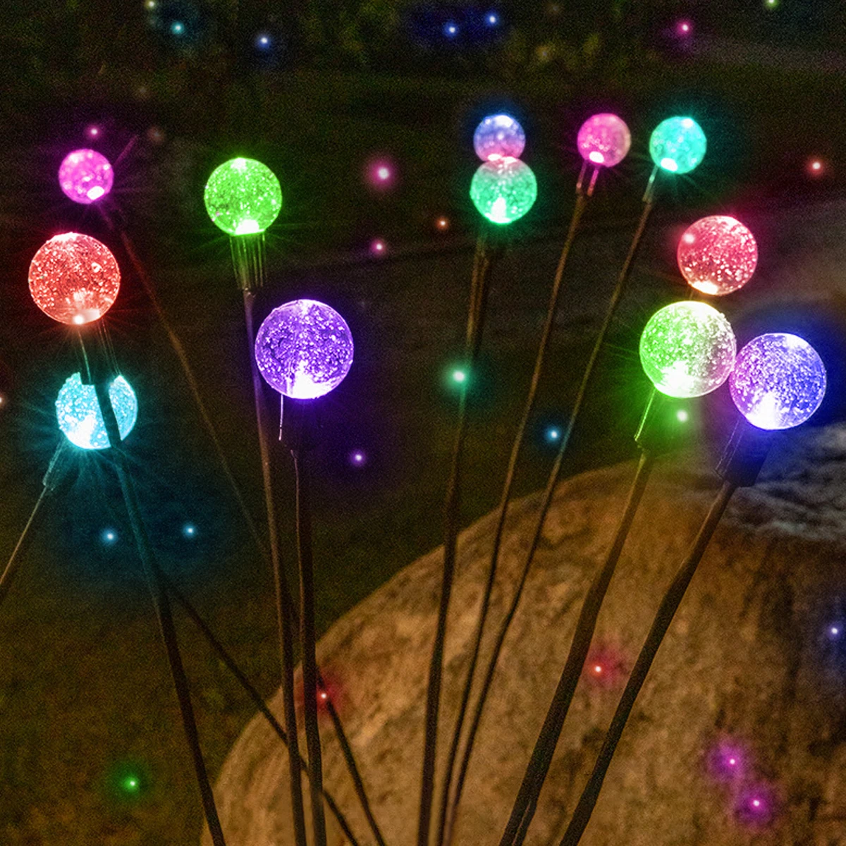 

2Pcs Solar Powered Firefly Lights LED Starburst Swaying Garden Stake Lights IP65 Waterproof Firework Lawn Lights with 140MA