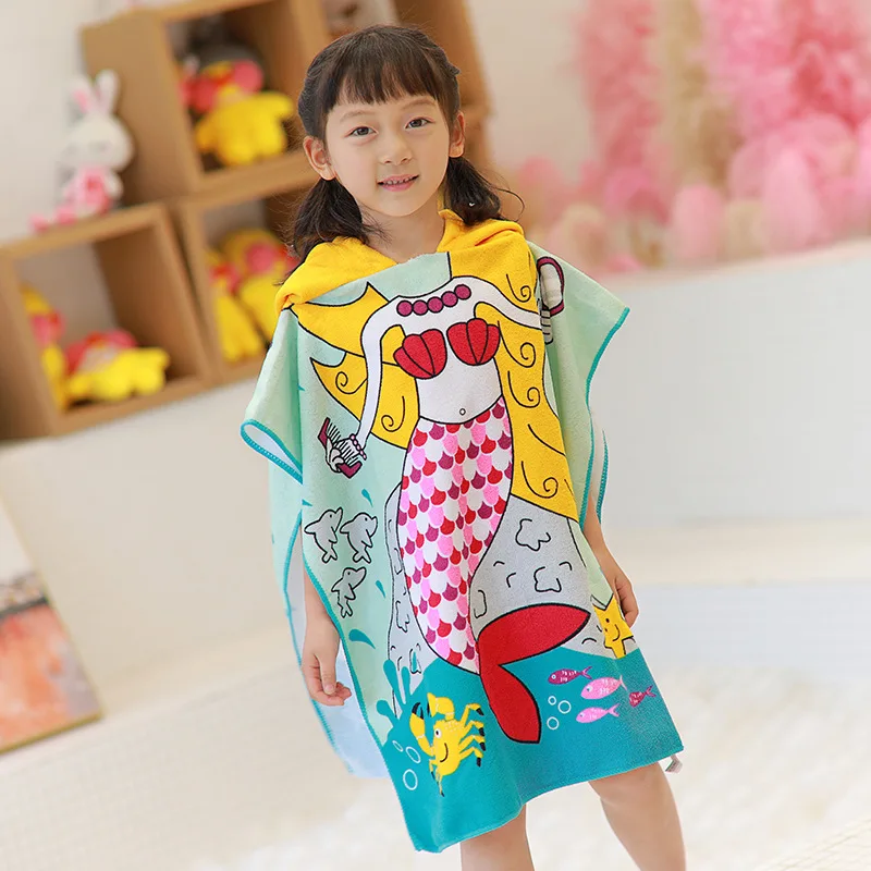 Мультяшное детское банное полотенце из микрофибры хлопковое пляжное с капюшоном